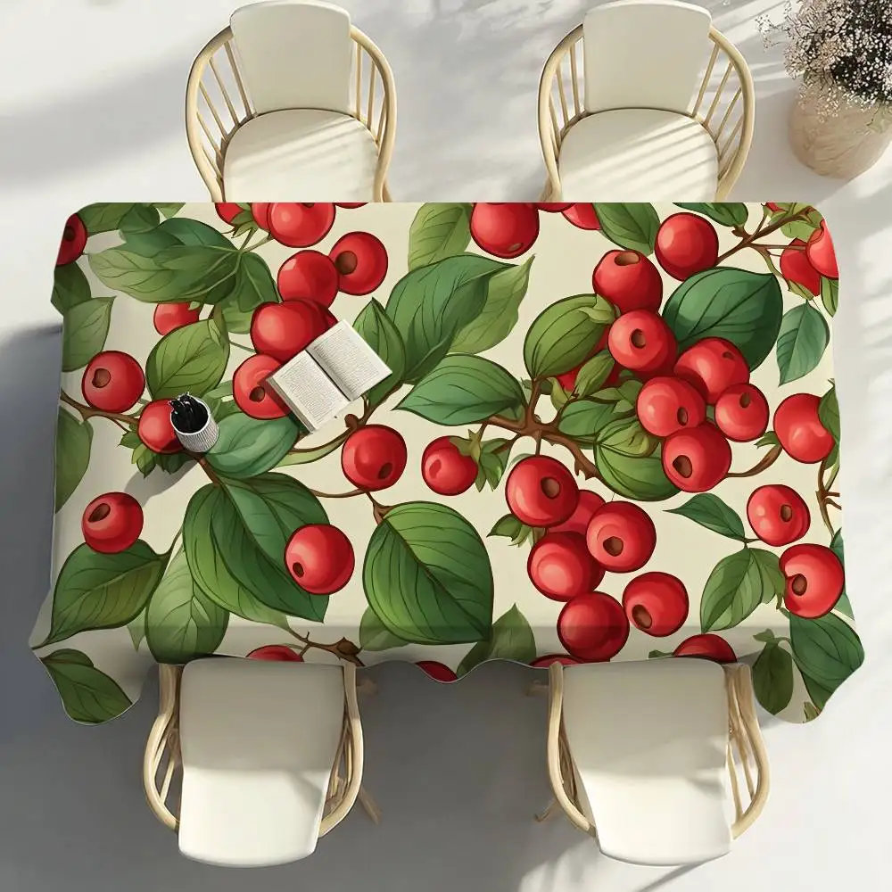 Sweet and Sour Hawthorn Fruit Table Cloth Home Party Picnic Dining Room Kitchen Patios Stain-Proof Polyester Table Cloth