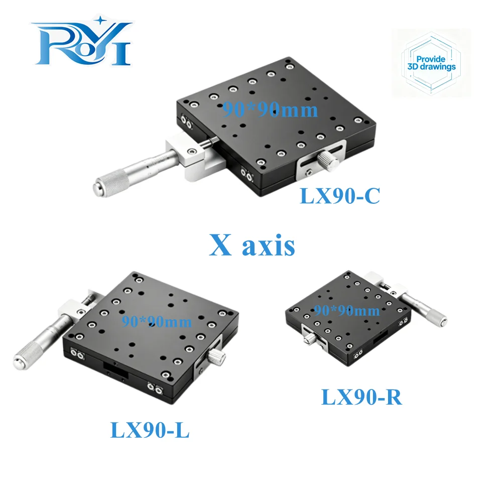 

X Axis 90mm LX90-L LX90-C LX90-R Knob Micrometer Sliding Stage Cross Guide Rail Type Platform Manual Displacement Sliding Table