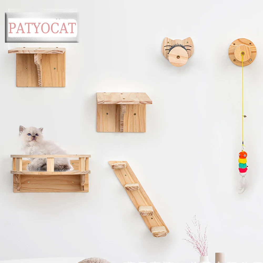 Cat tree Wall Mounted Furniture Climbing Shelves Cat Scratching Post Cat House And Bridge With Jumping Step For Pet Playing