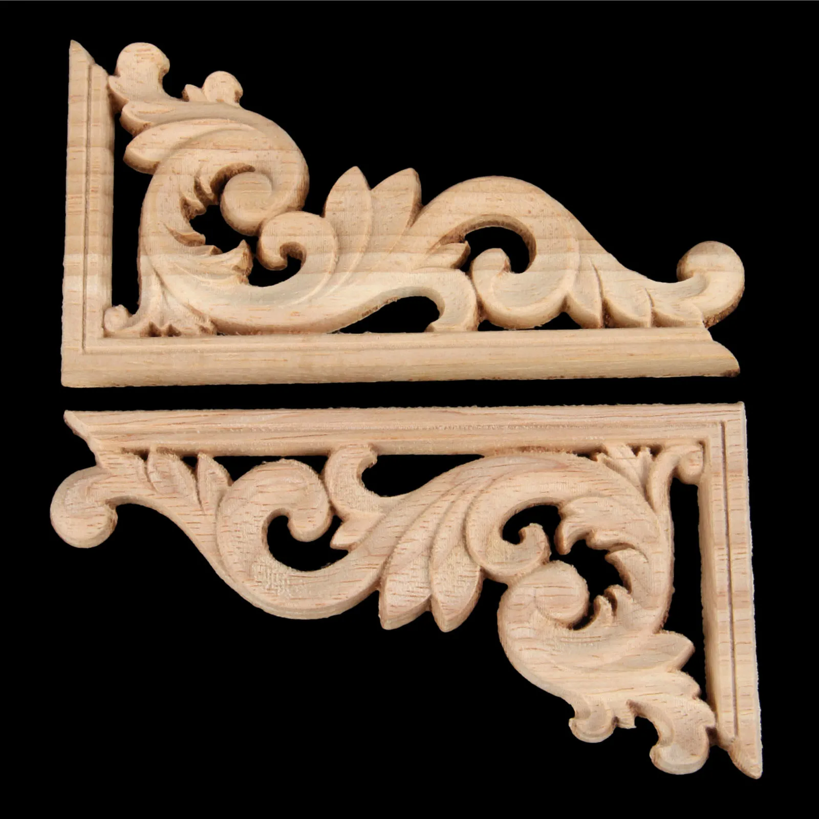 1pc/2pcs Woodcarving Decal Corner Applique Frame Door Decorate Wall Furniture Wood Miniature Hollow Flower Left Right 13x7cm