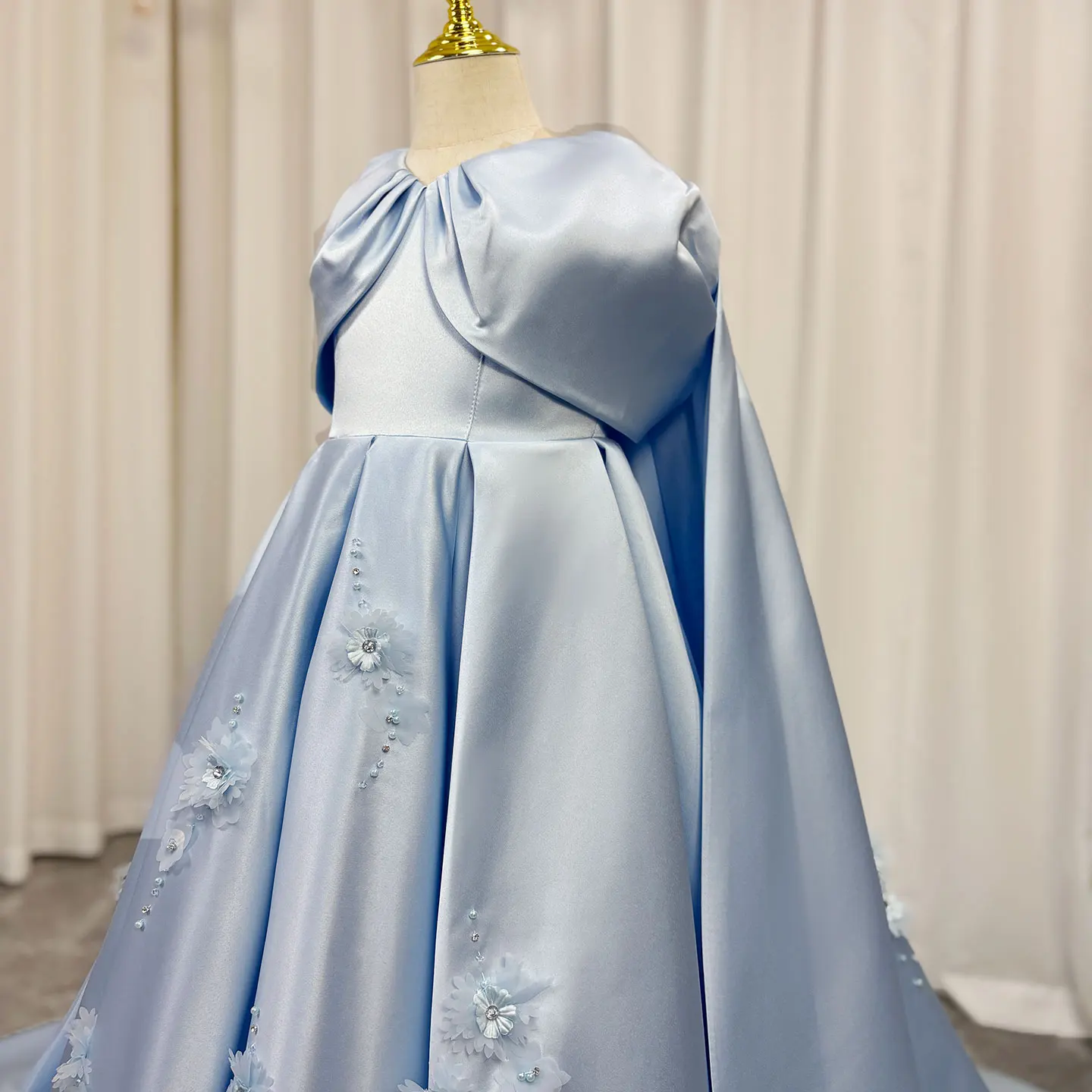 Jill Wish Luxury Blue Dubai Girl Dress Beaded Crystal Arabic Princess Kids Wedding Birthday Party Ball Gown Communion 2024 J379