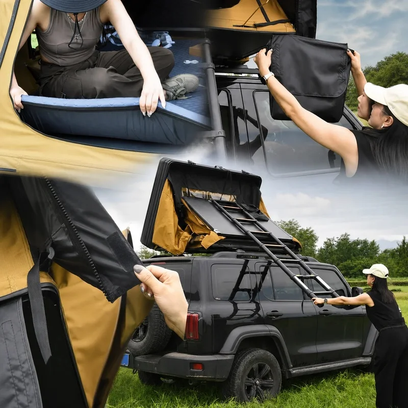 Auto Parts 4 Person Aluminum Clamshell Hard Shell Rooftop Tent Portable All Seasons Custom Packaging For 4x4 Offroad Car Outdoor