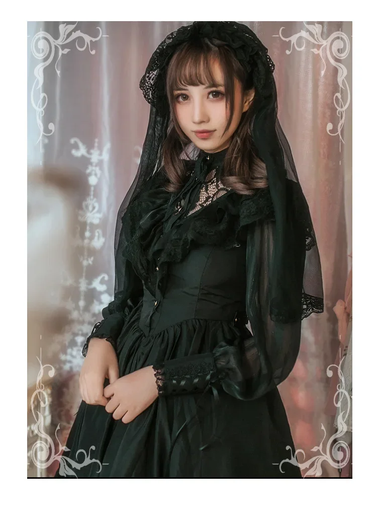 New Arrival Women Gothic Vintage Lace Ruffle Lolita Long Sleeve Black/White Chiffon Dress Female Retro large pendulum dresses