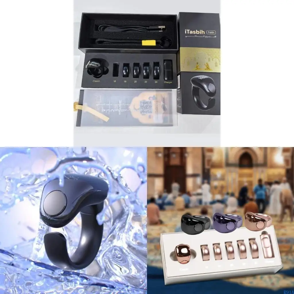 

R91A Tasbih Ring с цифровым экраном поддержки беспроводной зарядки ежедневной молитвы напоминание
