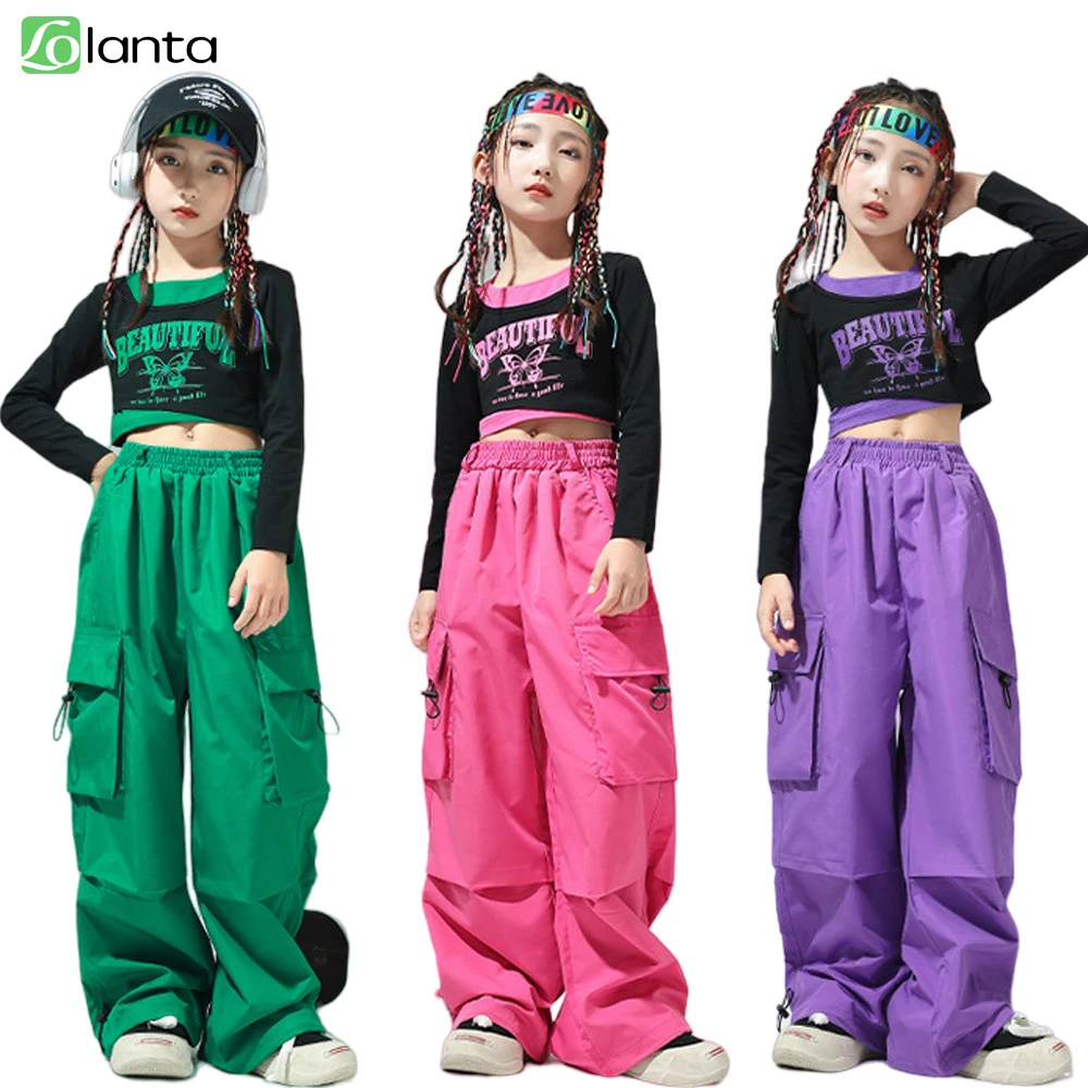 

LOlanta Hip Hop Dance Clothes for Kids Long Sleeve Crop Tops Pants Fashion Suit Jazz Dance Clothing Sport Casual Costume 4-16 Ye