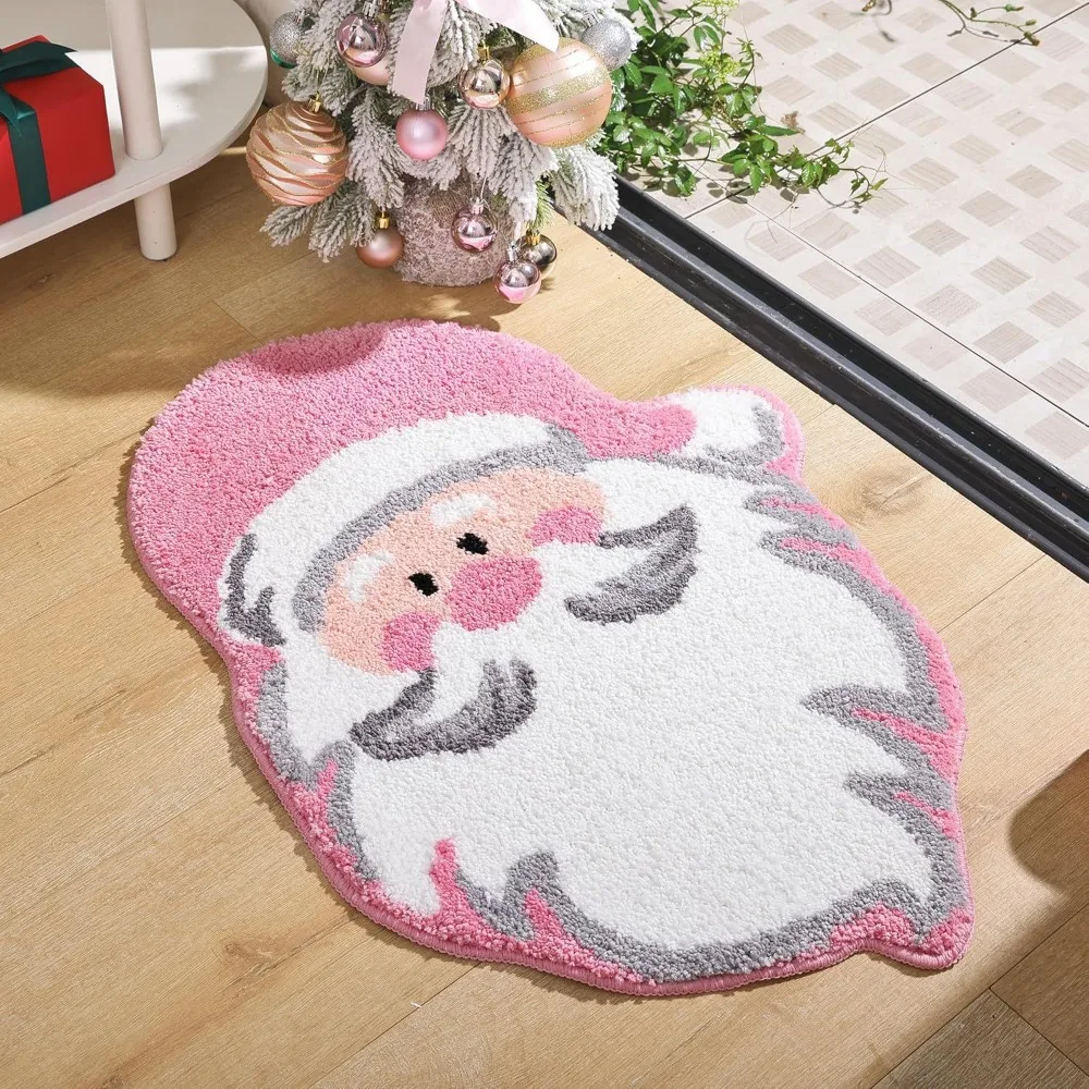 Cute Non-slip Christmas Bath Rug Absorbs Moisture Christmas Decor Velvet Rug Cartoon Bathroom Floor Mat Home