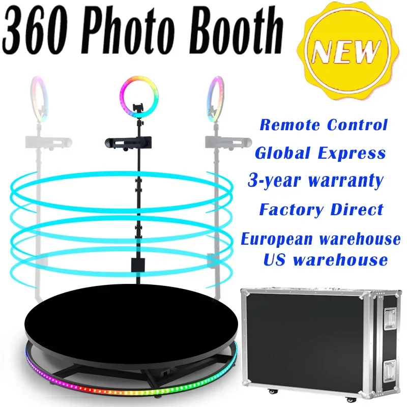 

Portable Business Photo Booth Large Metal Auto Rotating Stage Customized Logo Wireless Control Wedding Parties Selfie Photobooth