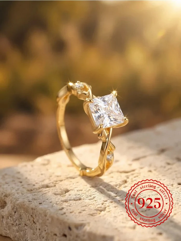 

925 Sterling Silver Exquisite Fashion Rectangle Zircon Ring for Women Engagement Party Anniversary High Quality Fine Jewelry
