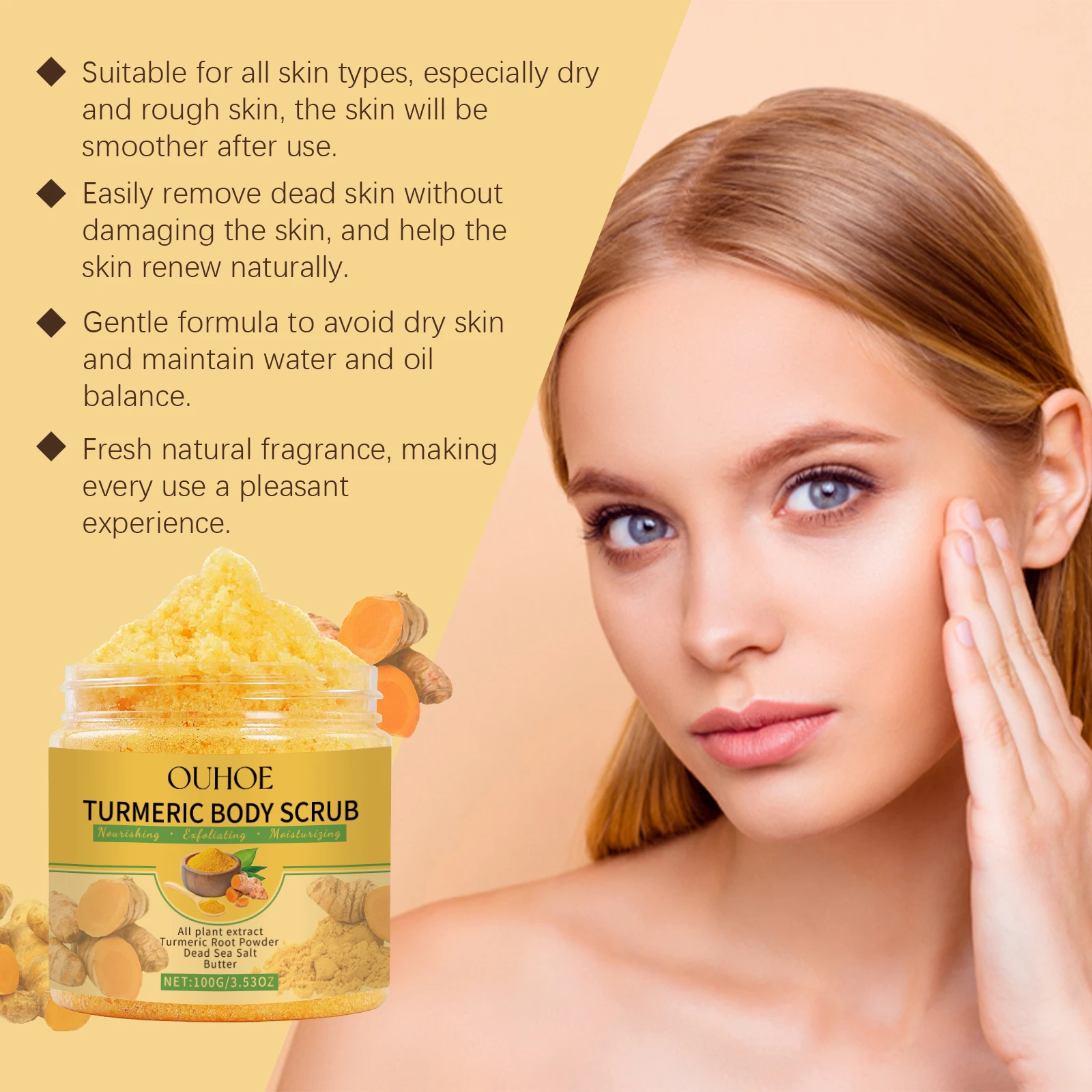 Turmeric Body Scrub Deep Cleansing Pores Exfoliating Removal Dead Skin Rejuvenating Rejuvenating Scrub Cream Smoothing Skin Care