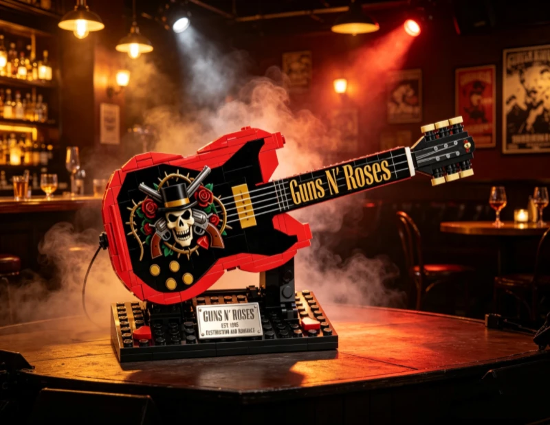 Set de Bloques de Construcción de Guitarra de Axl Rose de Guns N' Roses, Ladrillos Coleccionables de Música Rock, Modelo Decorativo para Hogar u Oficina