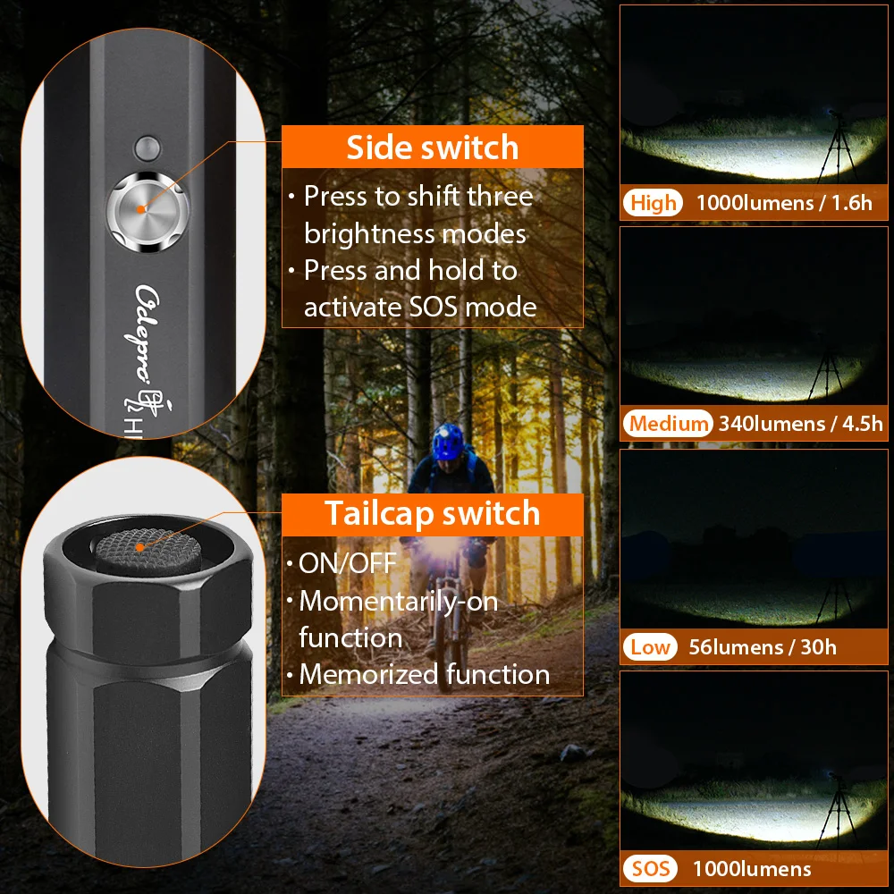 Odepro HEX62 lampe de poche LED rechargeable par USB lumière de vélo lumières de vélo lampes de poche de camping portables torche puissante pour vélo