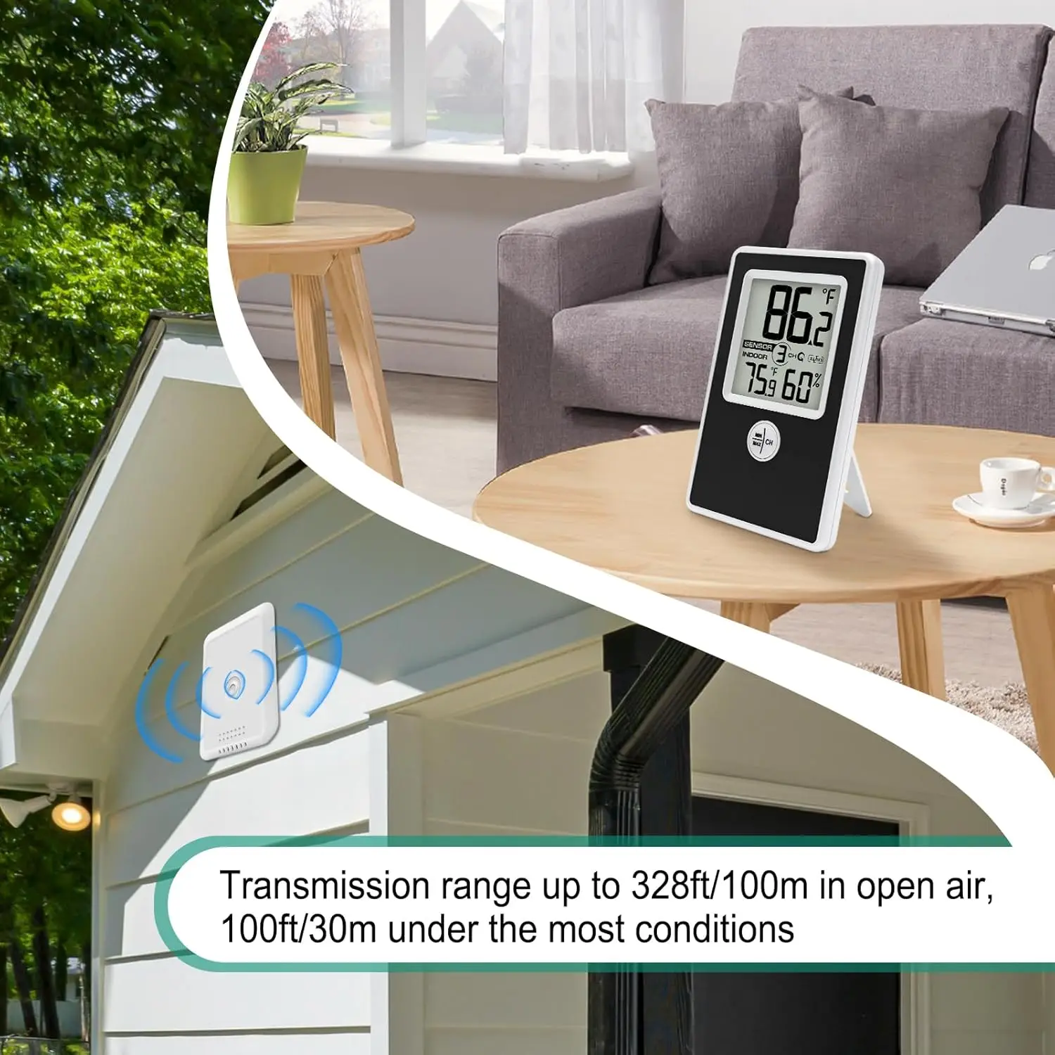 Digital Thermometer Hygrometer Wireless Temperature Humidity Monitor with Remote Sensor Min/Max Record for Room Office Baby Room