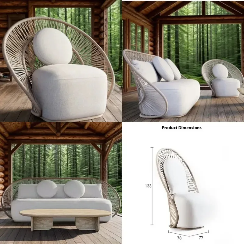 Modern single outdoor sofa Nordic style aluminum alloy metal rattan furniture hotel leisure courtyard garden sofa set