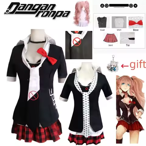 Anime Danganronpa Cosplay Costume Enoshima Junko Uniform Cafe Work Clothes Short Skirt Double Tail Braid Wig