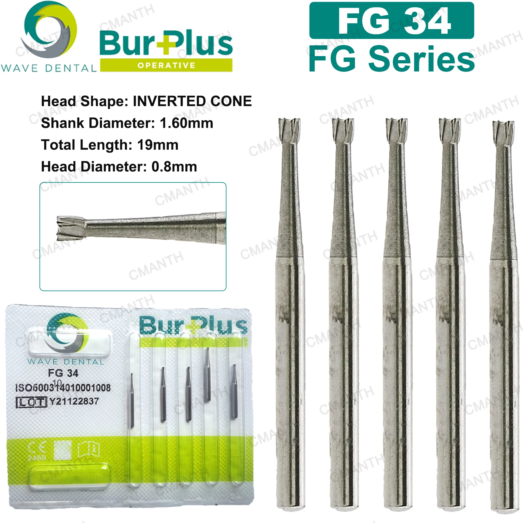 WAVE Dental Tungsten Carbide Burs Dentistry Drill Bits Inverted Cone Head For High Speed Handpiece FG 34 35 36 Dentist Tools