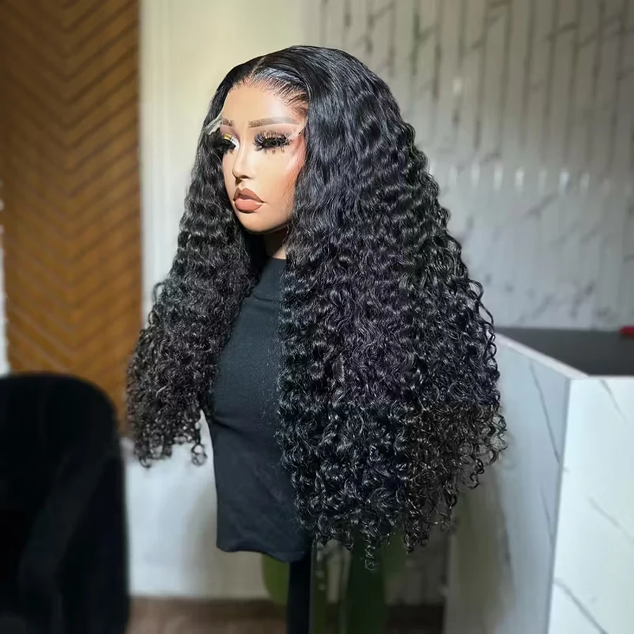 42 Zoll 13x6 Deep Wave HD Lace Front Perücken, vorgezupft, kleberlos, Echthaar, HD transparente Spitze, 200% Dichte für schwarze Frauen