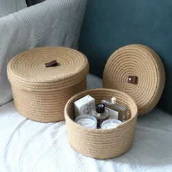 Vintage Desktop Storage Baskets Dustproof Braided Simple Frame Household Multi-functional Sundries Organizer Tool Items