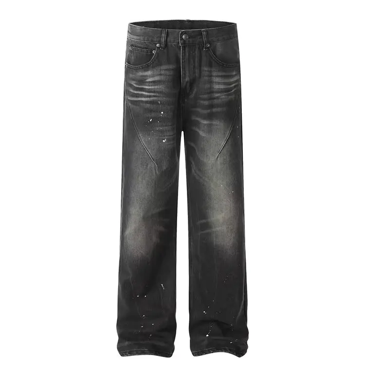 2025 Trashy Y2K 2000S Streetwear Tuschemalerei Baggy Jeans Hosen für Männer 90S Vintage Kleidung gerade alte Baumwolle Faltenhose – Detail 5