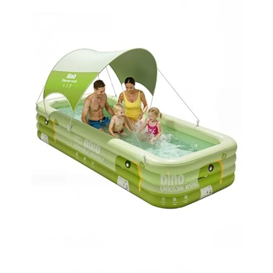 

120 Large Inflatable Pool for with Removable Canopy, 4-Layer Blow up Pool, 0.32mm Heavy Duty PVC, Family Durable Swimming Pool