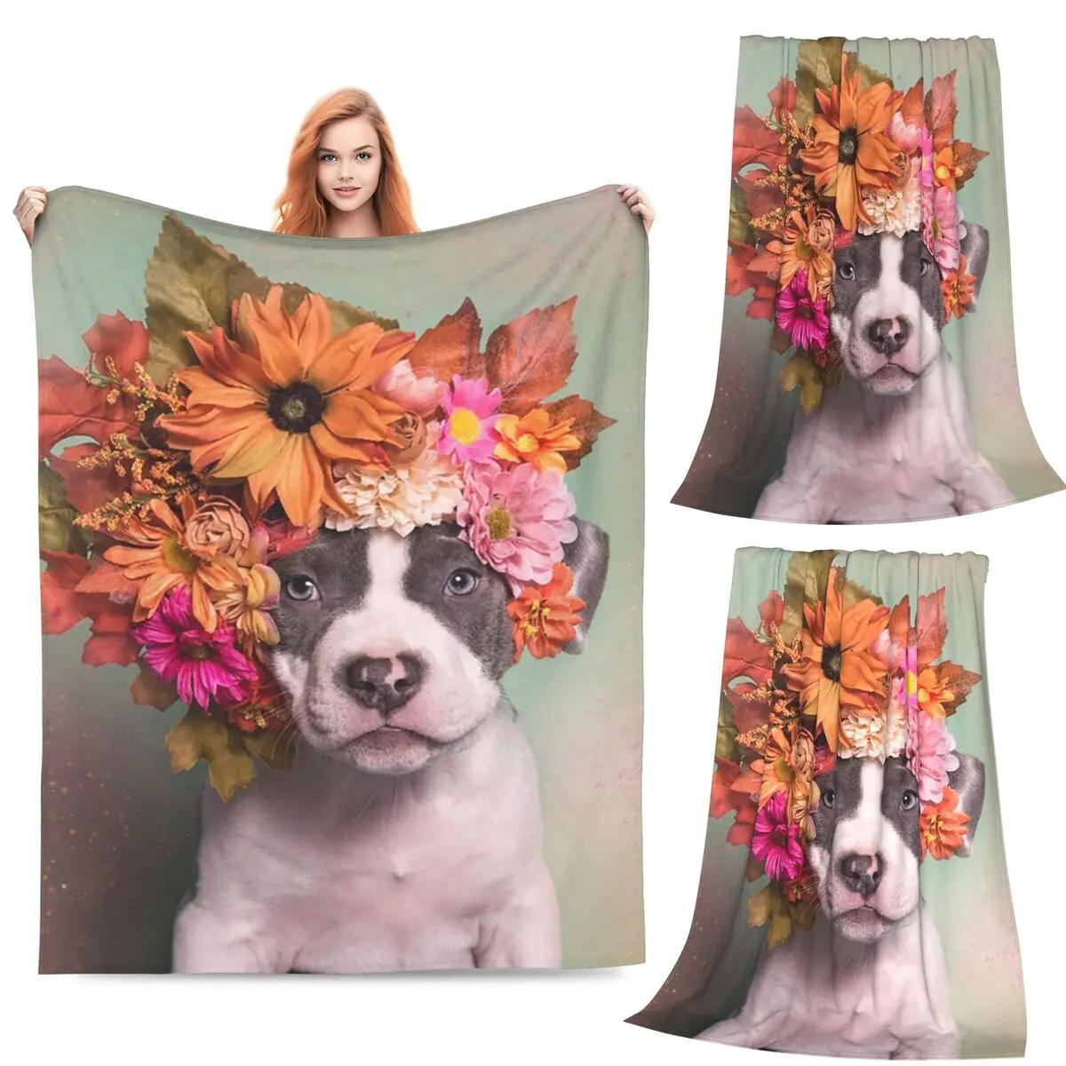 

Pit Bull Flower Power Apollo Blanket Fleece Sofa Throw Blanket Portable for Couch Bedding Outdoor Throws Bedspread Quilt