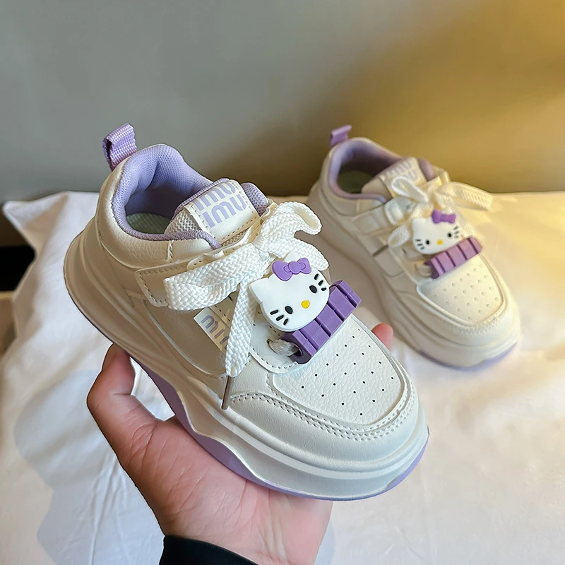 

Кроссовки Hello Kitty, кавайная детская обувь, модные дышащие кожаные кроссовки с героями мультфильмов, милые туфли для скейтборда и Микки Мауса для девочек