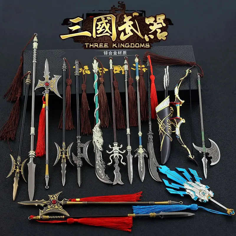 22cm Metal Halberd Lança Gancho Fice Vara Machado Antigo Chinês Armas Manga Anime Toy Desktop Decoração Ornamento Collectibles