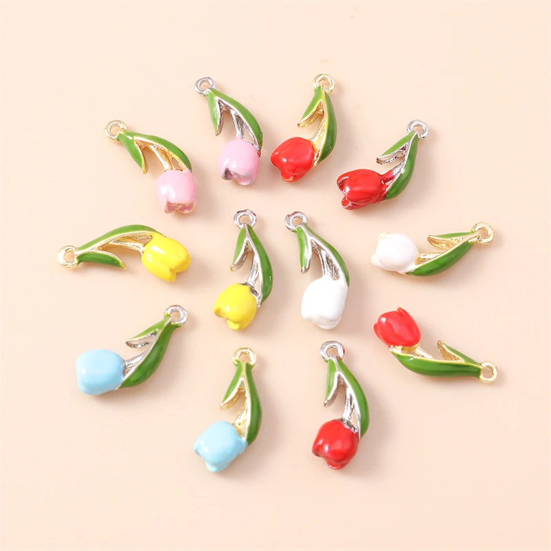 5 Stück 7 x 17 mm niedliche Emaille-Tulpenblumen-Anhänger für die Schmuckherstellung, Ohrringe, Halsketten, Armbänder, Zubehör, DIY-Geschenke – Detail 13