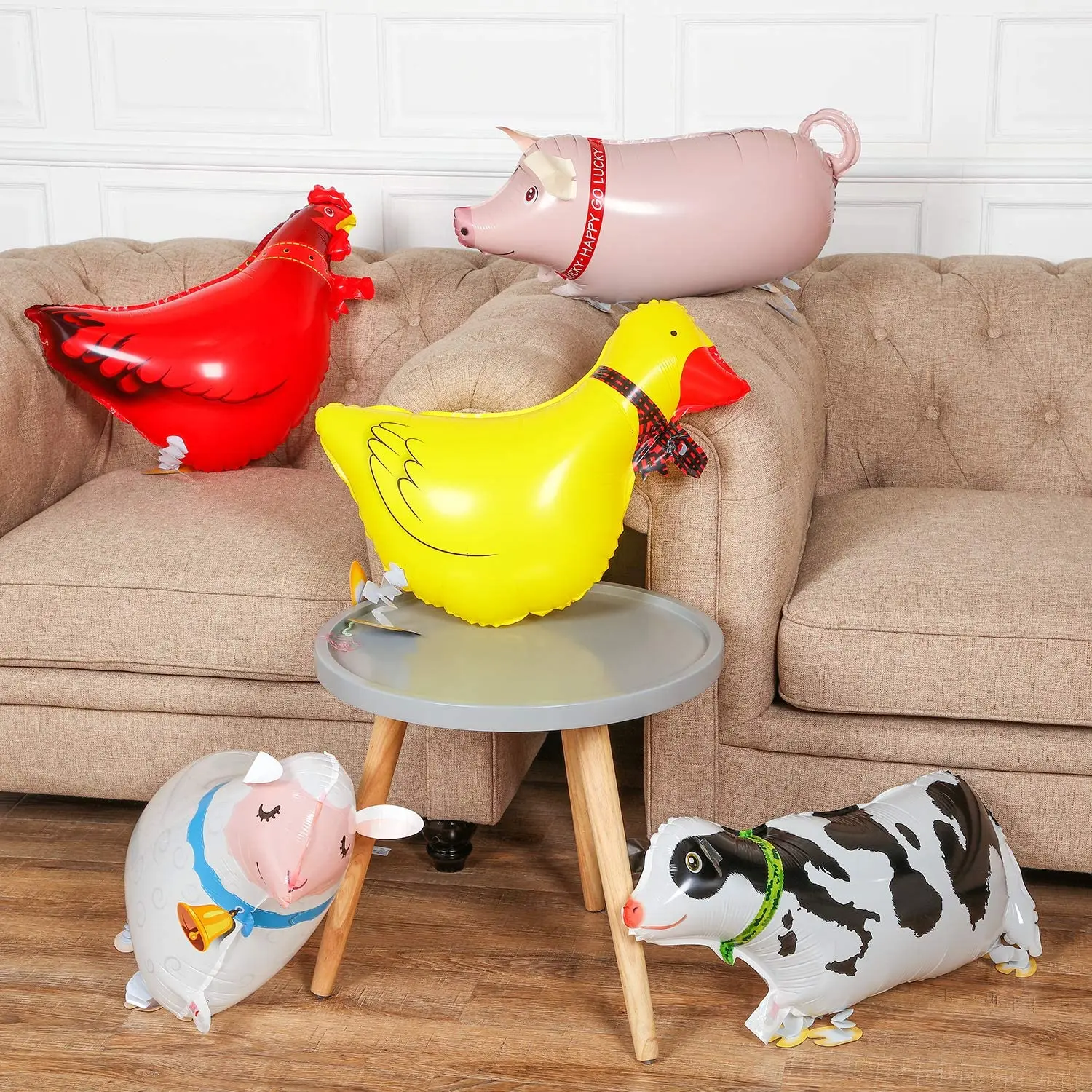 Walking Animal Balloons Farm Theme Birthday Party Walking Balloon Foil Pony Duck Rooster Cow Pig Sheep Spotted Dog Ballons Decor