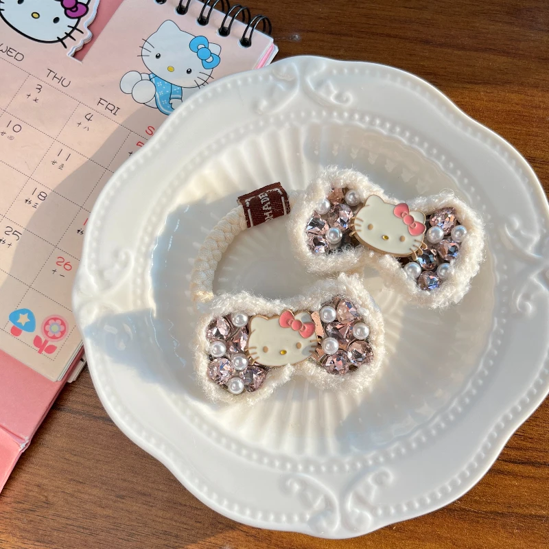 Sanrio Hello Kitty cuerda para el cabello dibujos animados Anime lindo perla KT gato horquilla niñas cola de caballo alta accesorios para el cabello niños regalos de vacaciones