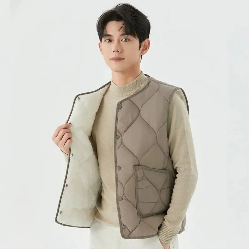 

2025 мужской осенне-зимний новый бархатный тонкий жилет для студентов, пуховый хлопковый жилет, мужские однотонные теплые пальто без рукавов