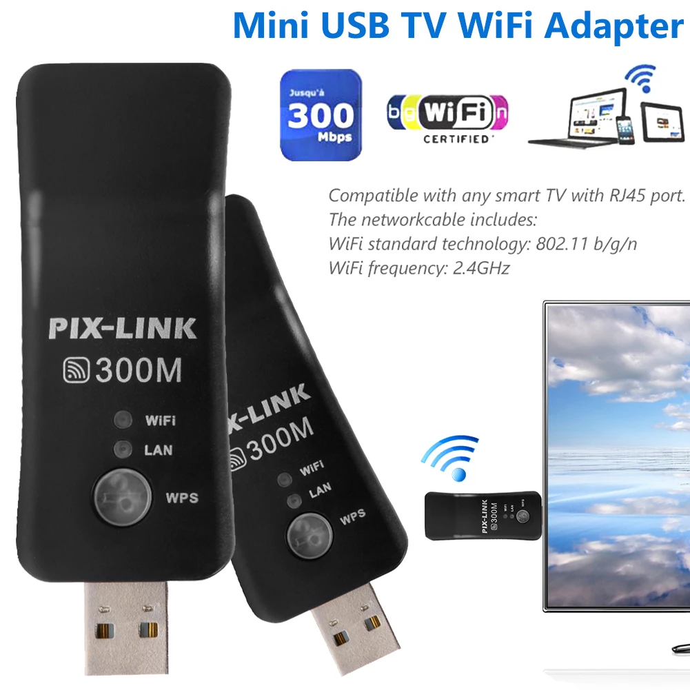 USB-адаптер Wi-Fi для ТВ, 300 Мбит/с, 2,4 ГГц