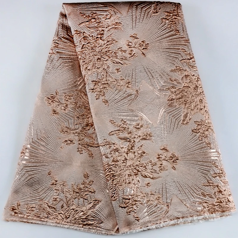 2022 Latest French Brocade Jacquard Lace Fabric High Quality African Embroidery Gilding Satin Print Fabric For Wedding Dress Sew