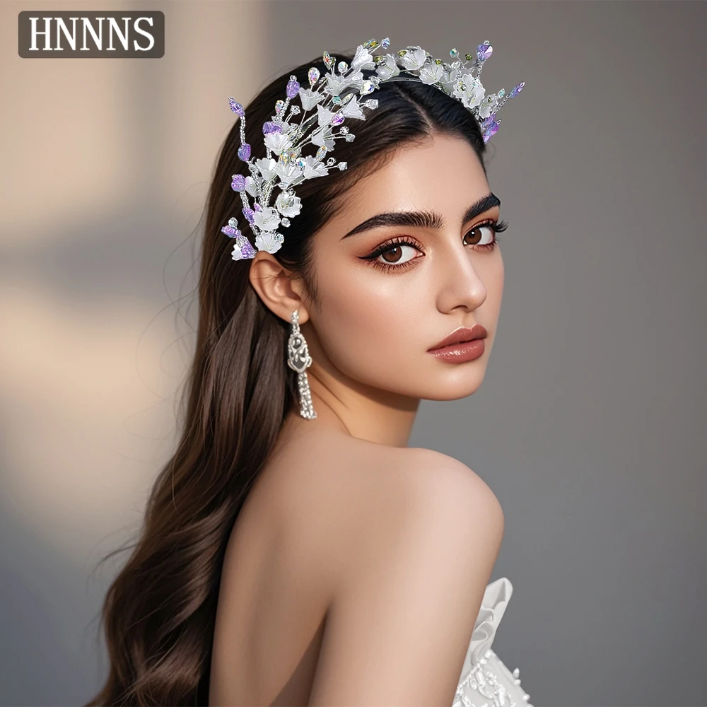 

HNNNS Lily Of The Valley Hairband Purple Crystal Headdress Sweet Romantic Headpiece Bride Wedding Jewelry Hair Accessories A184