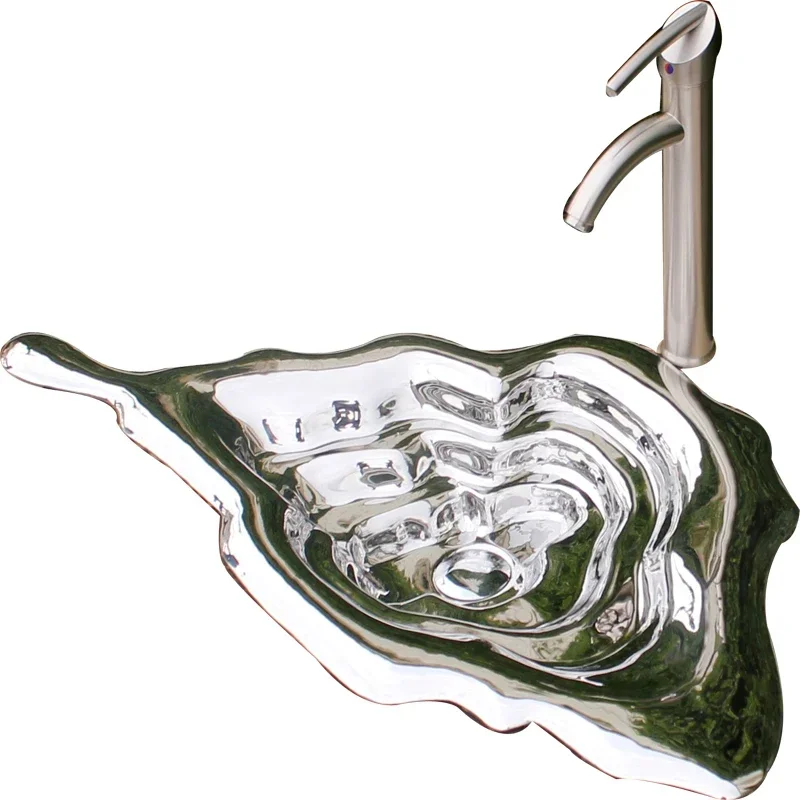 Stainless steel embedded washbasin Modern light luxury style Famous hotel household metal special-shaped abstract custom craft