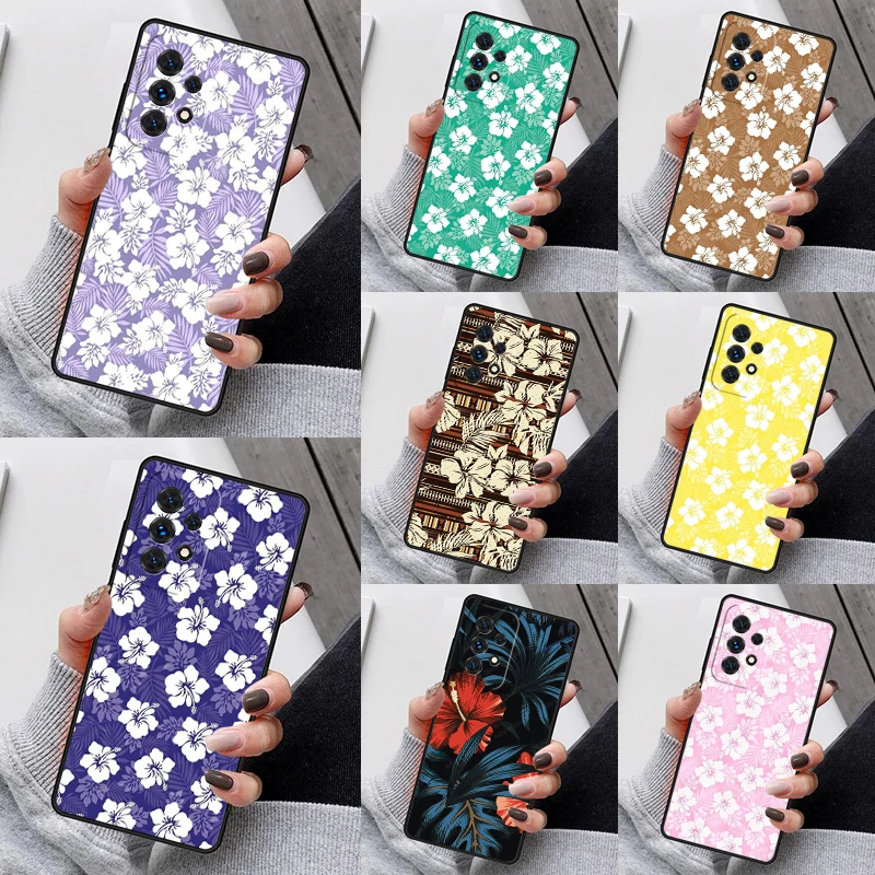 Hibiscus Retro Hawaiian Flower Phone Case For Samsung Galaxy S23 S21 S20 FE S24 S22 Ultra Note20 S10 S9 Plus A40 A52 A12 A13 A53