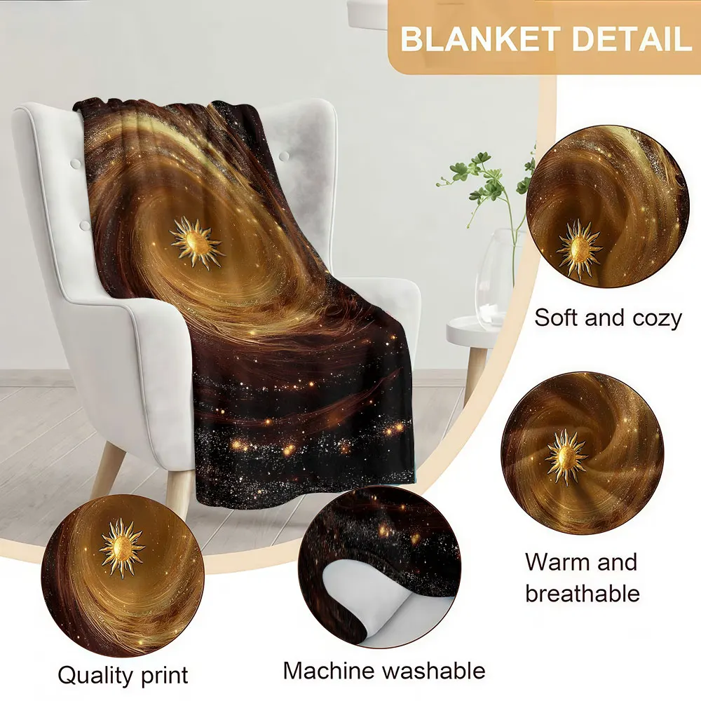 Galaxy Sun Soft Warm Flannel Blanket Lightweight Cozy Christmas Halloween Home Decor Room