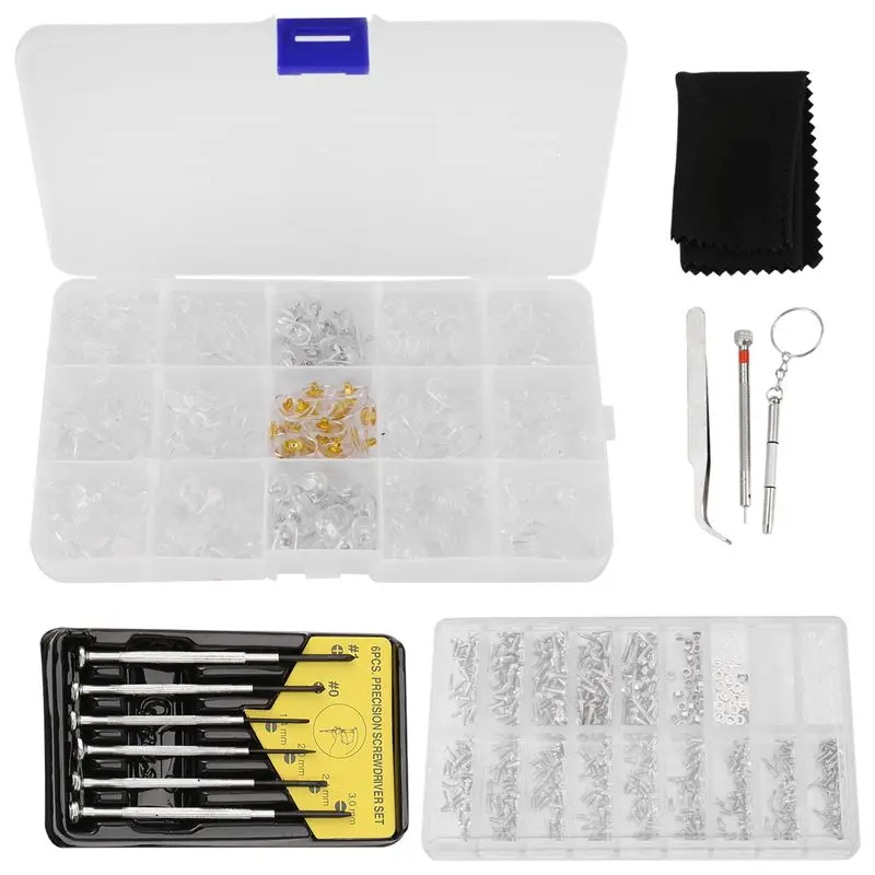 TEXU Eyeglass And Sunglasses Repair Kit,Glasses Screws Kit And Nose Pads With 6 Pcs Screwdrivers And 3 Pcs Tools For Glasses