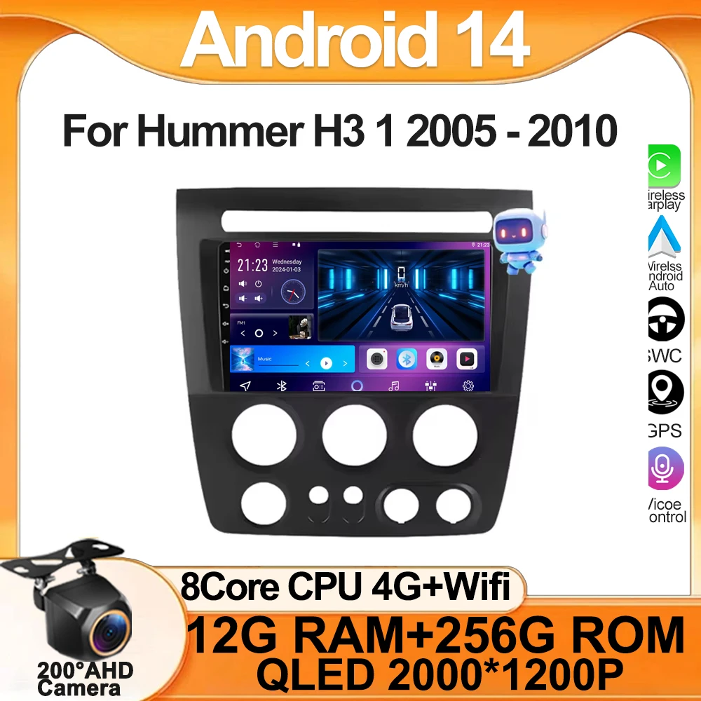 Android 14 For Hummer H3 1 2005 - 2010 NO 2DIN Stereo Multimedia Car Radio Player Head Unit GPS Navigation Bluetooth DSP 5G Wifi