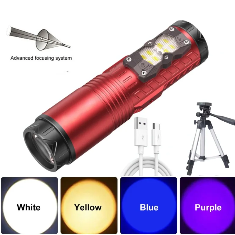 Super Bright LED Fishing Flashlight USB Rechargeable Outdoor Handheld LED Spotlight 30W 10000mAh with Tripod for Hunting