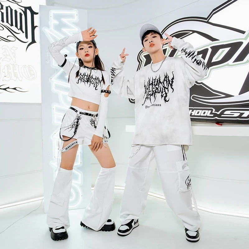 Kid's Jazzdans Hip Hop Kostuum Meisjes K-Pop Podium Outfit Jongen Modeshow Straat Prestaties Kleding Tops Broek Shorts XH1171