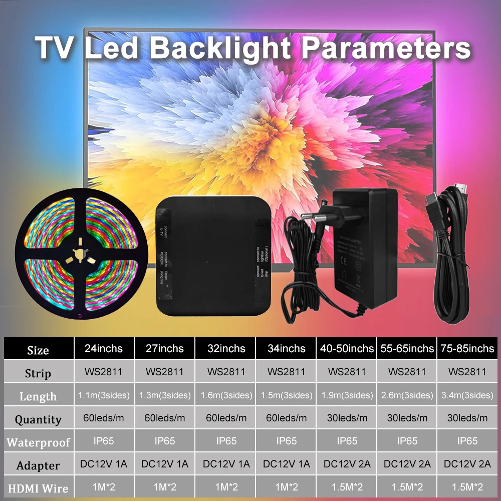 Smart Ambient TV Led Backlight HDMI 2.0 Device Sync Box Addressable WS2811 PC Monitor RGB Strip Light Kit For TV Video PS4 XBOX