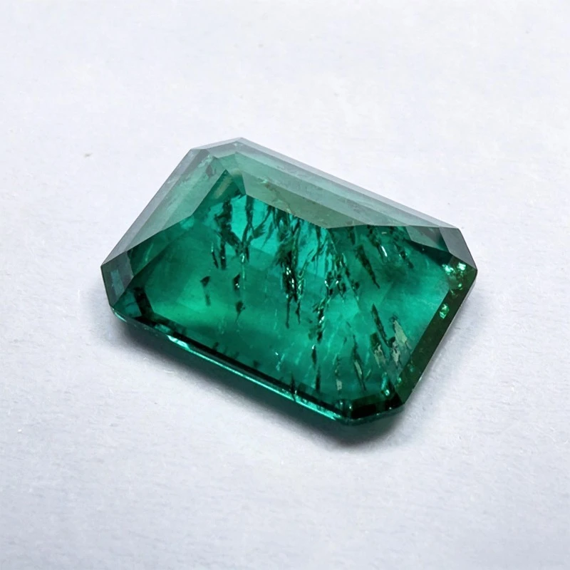 Lab Grown Zambian Emeralds Hydrothermal Hand Cutting Emerald Shape with Cracks Inclusions Inside Gemstone Selectable Certificate