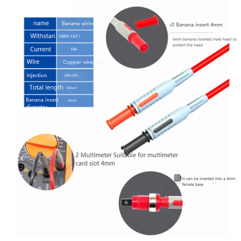 P1957 64PCS Multimeter Wire Piercing Probes Test Leads Kit With Puncture Needle 4Mm Banana Plug