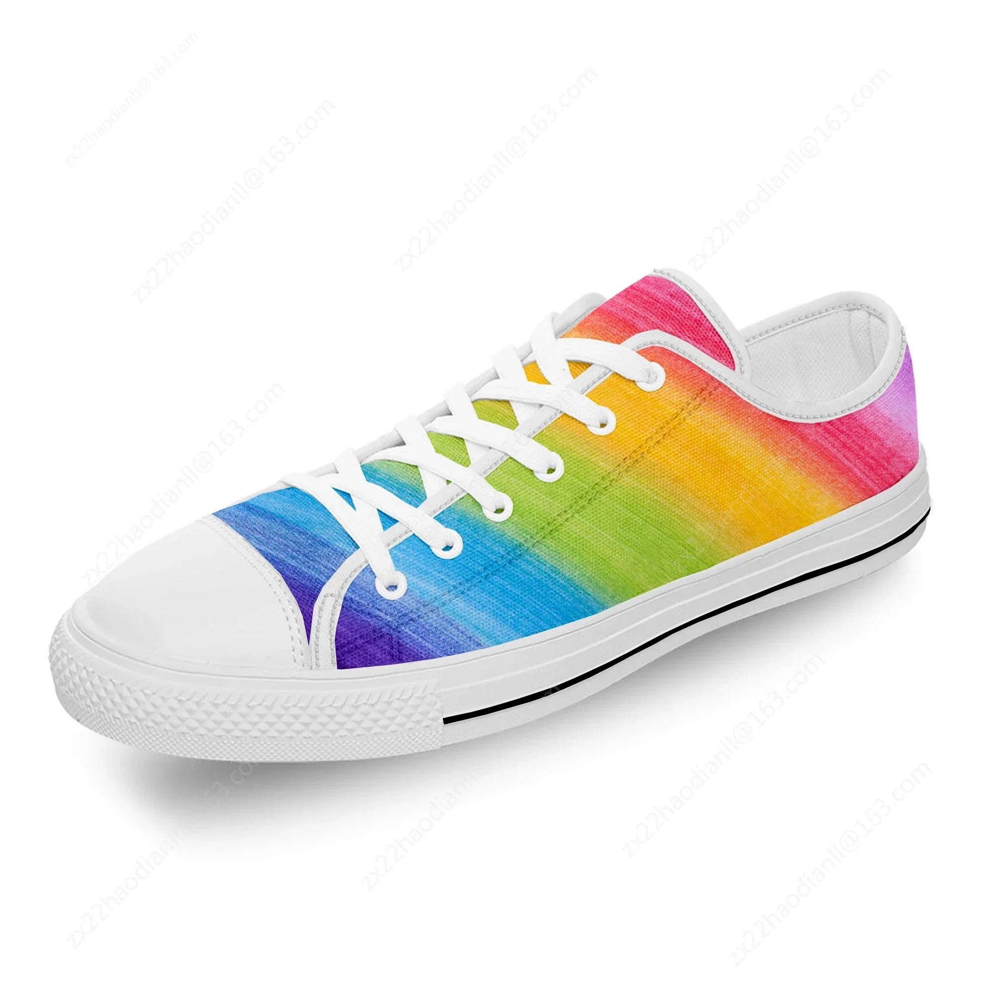 Rainbow Spot Stripe Colorful White Cloth Fashion 3D Print Low Top Canvas Shoes Men Women Lightweight Breathable Sneakers
