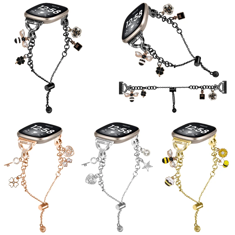 ไม่มีช่องว่างโลหะเพชรสายนาฬิกาสําหรับ Fitbit Sense Versa 3 สายรัดข้อมือสร้อยข้อมือ Fitbit Versa 4 Sense 2