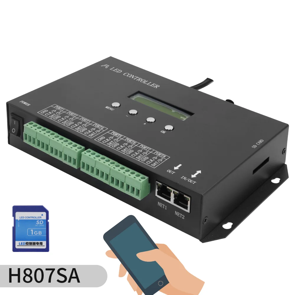 LED full-color programmable controller H807SA/H807SB eight port output integrated machine DMX512 intelligent control led lights