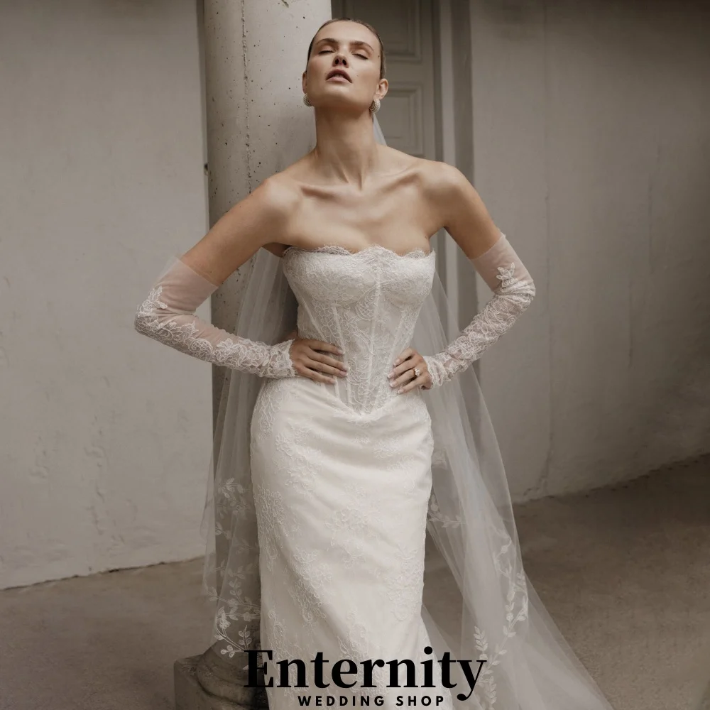 فساتين زفاف مخصصة مزينة بالدانتيل أنيقة برقبة قارب نصف كم للنساء فساتين زفاف ساحرة من التل فيستدوس دي نوفيا #3