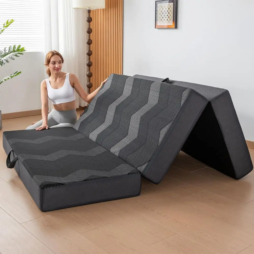 oldable MattrQueen - Memory oam 6 inch Triold Mattror Camping, with Portable Handle, Non-Slip olding loor Bed Soa or Gt Travel Y