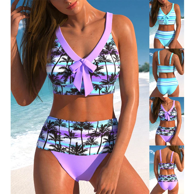 2023 Summer Two Piece Swimwear Beach Bikini Sexy Swimwear Set Summer Women\'s New Print Two Piece Bikini Beach Swimwear