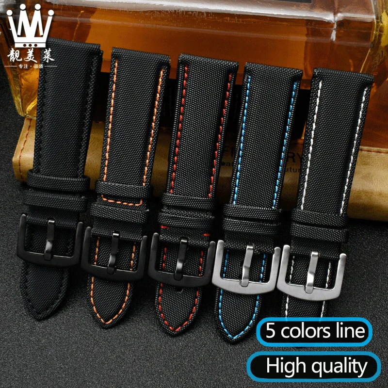 Nylon Canvas Leather Bottom Watchband for Tudor Bi Wan Bay Black Shield Tissot Breitling Seiko Watch Strap 20mm 21mm 22mm 24mm